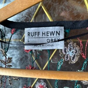 Ruff Hewn Black Sheer Top with Multicolor Floral Embroidery